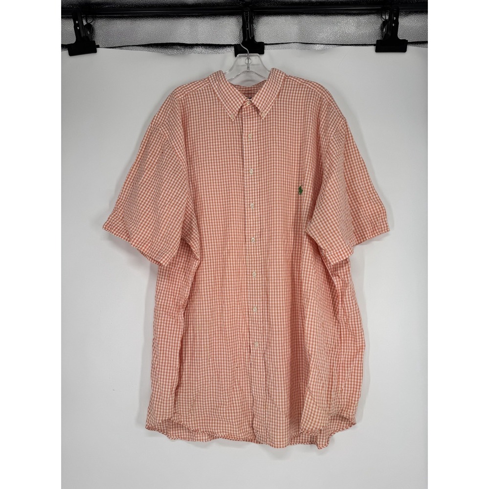 Polo Ralph Lauren 2XLT 2XL Tall Orange Gingham Check Short Sleeve Button Down